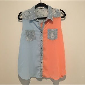 Color blocked denim tank top